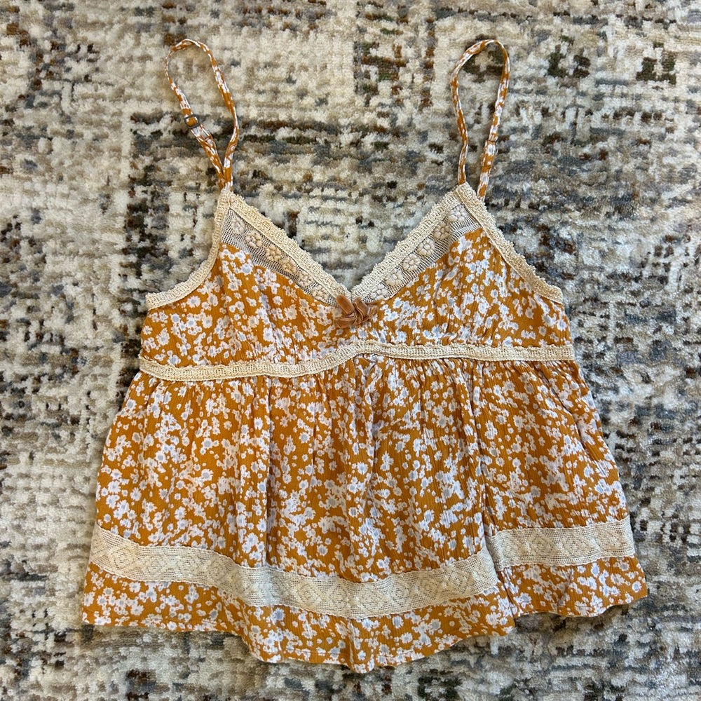 Aeropostale Floral Lace Trim Cami Top